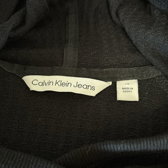 Calvin Klein Women’s Size Large Lightweight Hooded Waffle Knit Black Top - Picture 3 of 7